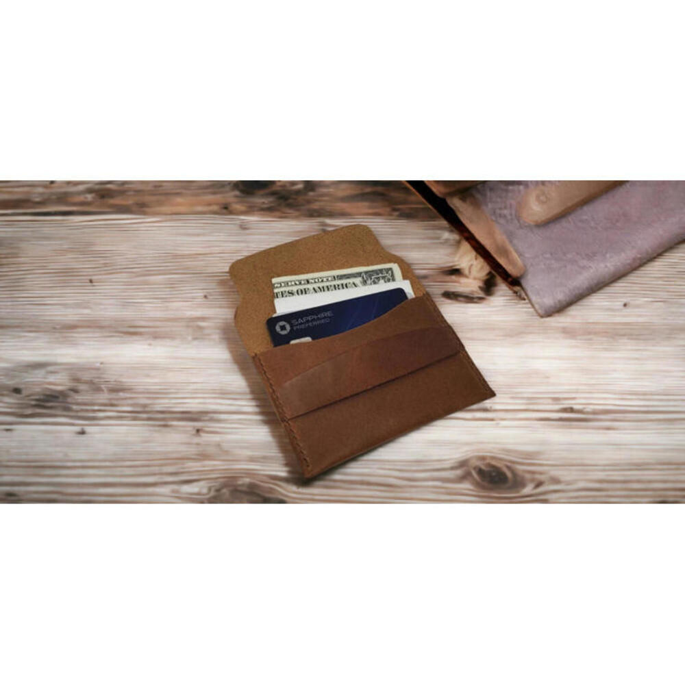 Leather Envelope Slim Wallet Minimalist Business & Credit Card Holder - Brown